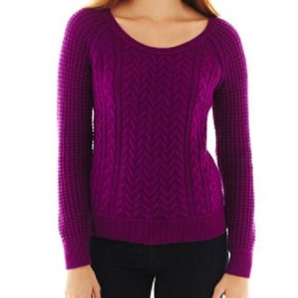 Purple Cable Knit Sweater Long Sleeve Womens Size L